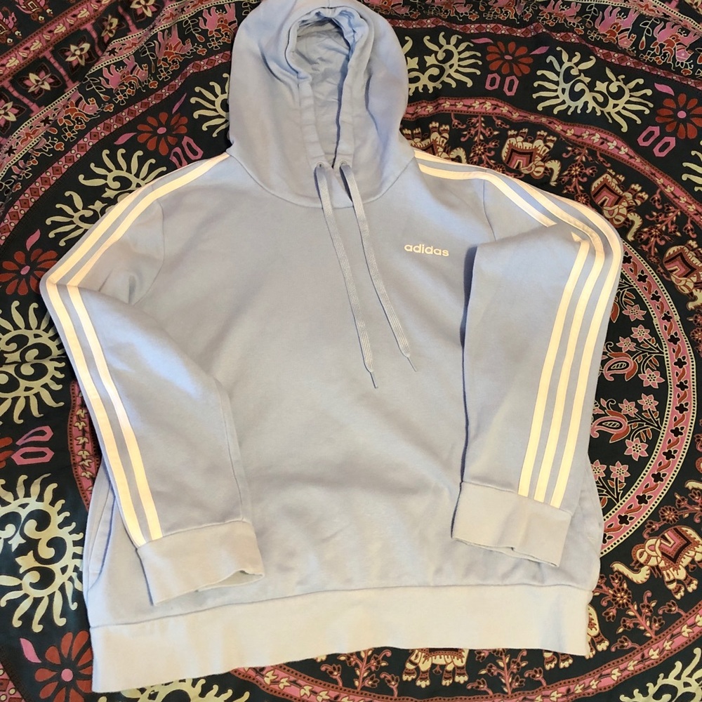 Adidas Light Baby Blue Sweatshirt Hoodie 3 Stripes